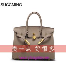 Top original wholesale Hremms Birkks tote bags online shop family lychee pattern real leather bag top large capacity Togo womens one With Real Logo