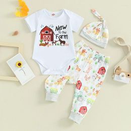 Clothing Sets Born Baby Boy Girl Farm Outfit Short Sleeve To The Romper Animal Print Pants Hat 3Pcs Kid Western Clothes