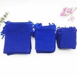 100PCS Lot Velvet Jewelry Gift Wedding Bags Navy blue 5X7cm Brace Strap Pouches Whole Christmas Party 7x9 10x12cm311B