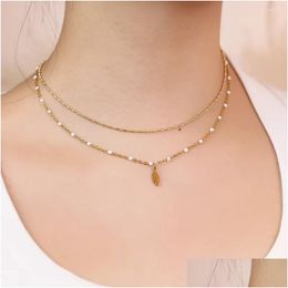 Chains Boho Stainless Steel Feather Pendant Necklace For Women Gold Colour Chain 2024 Trend Romantic Party Gift Fashion Jewellery Drop De Otkli