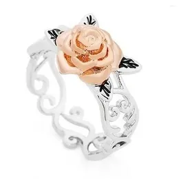 Cluster Rings Women Rose Flower Carving Wedding Ring Classic Female Jewellery Elegant Engagement Finger Gifts