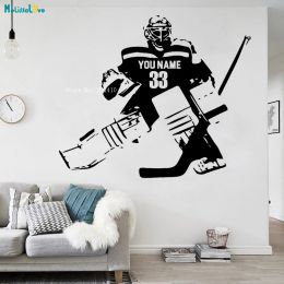 Stickers Custom Name and Number Hockey Wall Sticker Declas Home Decor Living Room For Teens Vinyl Handmade Murals Removable YT2553