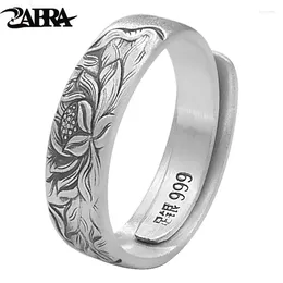 Cluster Rings ZABRA S999 Sterling Silver Lotus Retro Ring Men's And Women's Tide Models Niche Design Opening Adjustable