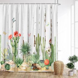 Shower Curtains Cactus Curtain Tropical Plants Potted Farm Plank Green Leaves Flowers Butterflies Vase Prints Home Bathroom Decor