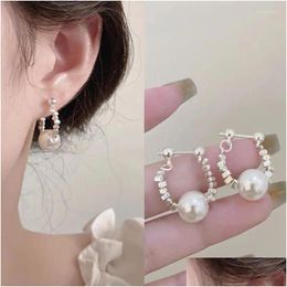Hoop Huggie Earrings 925 Sier Needles Piercing Tassel Round Pearl Bead Earring For Women Girls Party Jewelry Eh2266 Drop Delivery Otw5A
