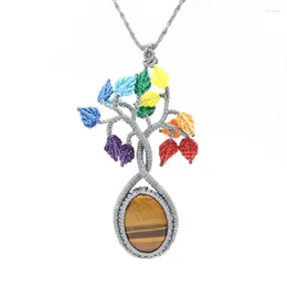 Pendant Necklaces Handmade Weave Wrap Oval Shape Tiger Eye Stone Rope Chain Necklace Tree Of Life Clear Quartz Jewellery