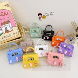 Children cartoon applique handbags girls candy color jelly one-shoulder bag kids metals buckle chain crossbody bags Z7386