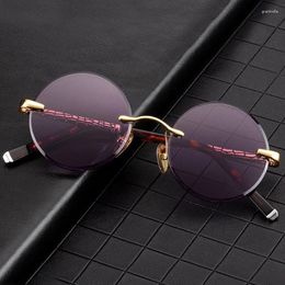 Sunglasses Purple Crystal Stone Sun Glasses Man Rimless Glass Round Natural Mineral Lens Women Retro Acetate Top Quality