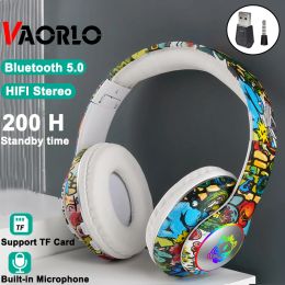 Headphone/Headset Headphones Bluetooth 5.1 HIFI Bass Wireless Headset With Mic RGB LED Light Support TF Card Kids Game Earphone for TV PC PS4 PS5