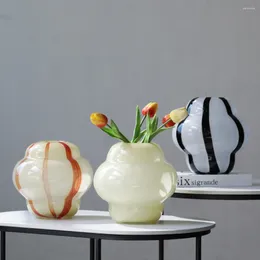 Vases Ins Style Cream Yellow Creative Glass Vase Light Luxury Home Soft Decoration Living Room Porch Ornaments