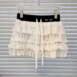 Skirts designer M Family 2024 Spring/Summer New Fashion Versatile Contrast Color Elastic Waist Decoration Layered Cake Skirt for Women O7Z1