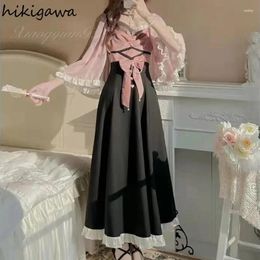 Casual Dresses Japanese Vintage Women Clothing 2024 Vestidos De Mujer Patchwork Ruffles Tunic Summer Robe Femme Sweet Bow Maxi Dress