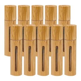 Jars 10PCS 10ML Natural Bamboo Wood Roll on Ball Bottle with Window Essential Oil Subbottling Perfumes Roller Bottle