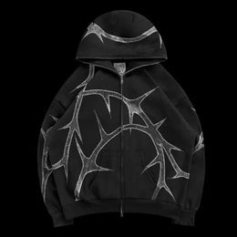 syna world track suit Independent Station New Product Thorn Rhinestone Zip Hoodie Winter Y2k Hip Hop Punk High Street Ironed Diamond Hoodie 4744