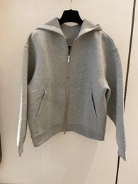 Women's Hoodies Fashion Brief Style Grey Hoodie For Women High Quality 2024 Casual Hooded Embroidery Loose Fit Solid Zip-Up
