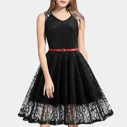 Casual Dresses Women Summer Dress 2024 Elegant Vintage Lace Party V Neck Sleeveless Pleated Large Hem A Line Midi Vestidos