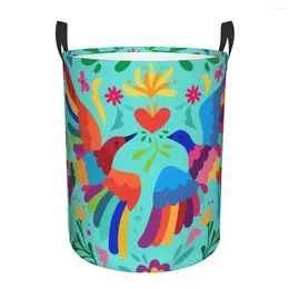 Laundry Bags Art Mexican Embroidery Floral Carnaval Seamless Hamper Clothes Storage Basket Traditional Mexico Toys Bin Organiser