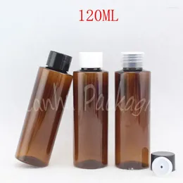 Storage Bottles 120ML Empty Brown Flat Shoulder Plastic Bottle 120CC Shampoo / Toner Packaging Bottel Cosmetic Container ( 50 PC/Lot )