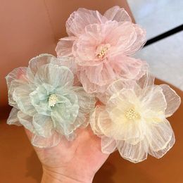 Hair Accessories Spring Summer Organza Flower Hairpin For Children Girl Sweet Gauze Simulate Camellia Clip Kids Headwear Baby Accessory