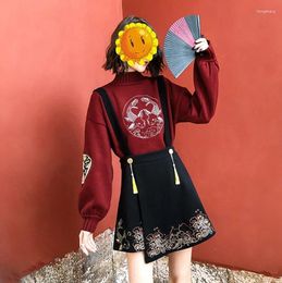 Ethnic Clothing Harajuku Chinese Top Japanese Sweets Ladies Tops And Blouses 2024 Preppy Style Women Clothes KK3636