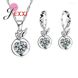 Necklace Earrings Set Simple 925 Sterling Silver Cubic Zirconia Apple Sets Brincos Female Party Anniversary Jewellery Accessory