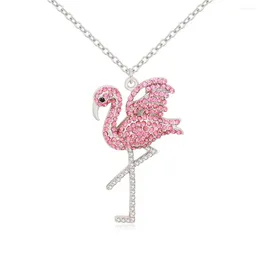 Pendant Necklaces Delicate Rhinestone Pink Flamingo Bird Necklace Gifts For Women