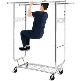 Hangers Double Clothing Garment Rack With Shelves Capacity 600 Lbs Racks On Wheels Rolling Clothes For Hanging