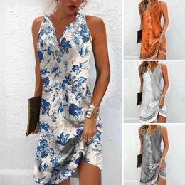 Casual Dresses Women Loose Cut Dress Printed Stylish Women's Summer V Neck Off Shoulder Sleeveless Retro For Vacation