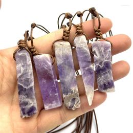 Pendant Necklaces 5/10/20pcs Brown Rope Woven Irregular Strip Stone Energy Amethyst Crystal Pillar Charms Necklace Jewellery Women Men