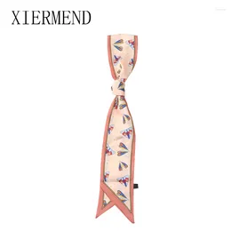 Scarves 2024 Summer 140 9 Cartoon Strip Small Butterfly Scarf Female Wrist Strap Hair Ribbon Belt For Women