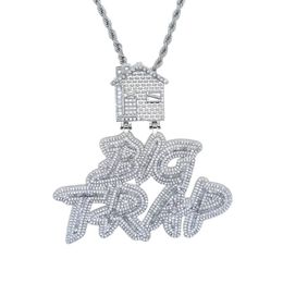 Iced out Letter Big Trap with house pendant pave full cubic zircon fit cuban chain hip hop necklace Jewellery whole248C