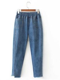 Damen-Jeans, Übergröße, Damenbekleidung, Jeans, elastische Taille, hohe Taille, Stretch, Frühling und Herbst, Stretch-Jeans, einfache Nähte, kurze Hose, 4XL, 24328