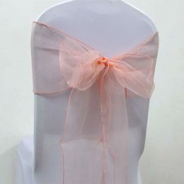 Sashes 50pcs/100pcs Fancy Peach Organza Chair Sashes Wedding Self Tie Chair Bow Knot Tie For Party Event Banquet Decoration