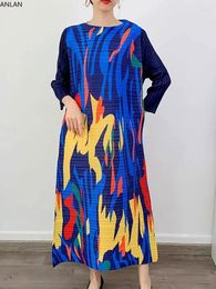 Casual Dresses ANLAN Elegant Maxi Pleated Dress For Women Slash Neck Long Sleeves Loose Style Fashion Clothing Ladies 2024 Spring 8AL2509