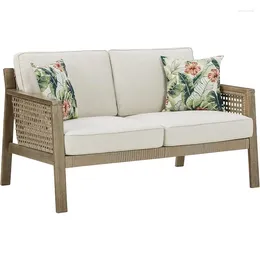 Camp Furniture Signature Design By Ashley Outdoor Barn Cove Wicker Loveseat With Cushion Brown