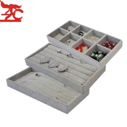 Popular Grey Velvet 11 22cm Jewellery Display Tray Kit 3Pcs Bead Ring Earring Necklace Storage Organiser Box Portable Jewellery Tray297Z