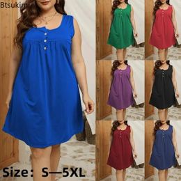 Casual Dresses 2024 Women's Button Pleated Plus-size Sleeveless Sexy Vintage Streetwear Women Clothing Bodycon Dress