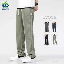 Men's Jeans Lyocell jeans mens seasonal casual elastic fashion denim Trousers mens loose straight sleeved long pants M-5XL J240328