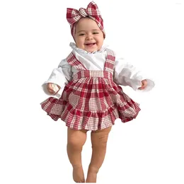 Clothing Sets Born Infant Baby Girls Ruffle Romper Plaid Suspender Skirts Headbands Set Girl Pack