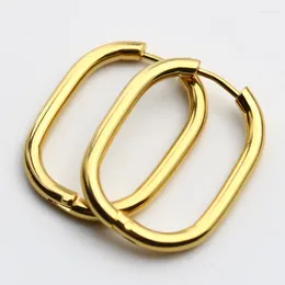 Hoop Earrings Simple Design Geometric Rectangular Lock Buckle Stainless Steel Gold Colour Oval Shape Small Women Party Jewellery