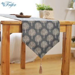 Table Runner Runners Modern Decorative Linen Cotton Wedding Home Party Decor Plant Printed Cloth With Tassel