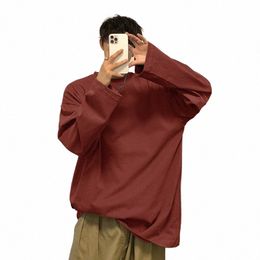 privathinker Oversized Men's T-shirts Lg Sleeve Quality Cott Fi Korean Clothing Tops Solid Color Harajuku Male Tees B14Z#