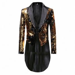 men Sparkly Sequin Suit Jacket Gold Black Blue Sier Double Breasted DJ Club Stage Singer Costumes Male Tuxedo Blazer For Party e9sT#