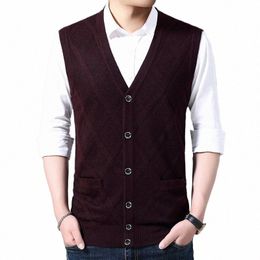 6% Wool Fi Sleevel Sweater For Mens Cardigan V Neck Slim Fit Jumpers Knitwear Warm Autumn Vest Casual Clothing Male 78xa#