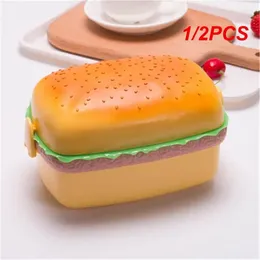 Dinnerware 1/2PCS Portable Student Hamburger Lunch Box Double-Deck Cute Microwave Oven Bento Children Fruit Fresh-Keeping