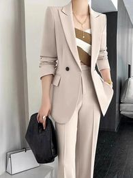 Women's Two Piece Pants Office Ladies Formal Business Trousers Suit Women Elegant Casual Blazer Jackets Straight Pieces Set Female Clothes