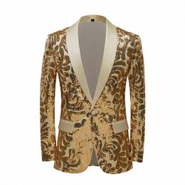 hoo 2024 Men's Golden Retro Pattern Sequin Fi blazer Stage Performance Photo Stu Photography blazer W1BK#