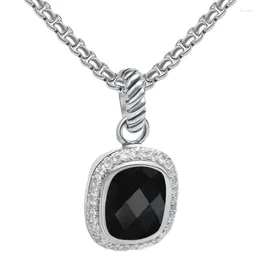 Pendant Necklaces 12mm 10mm Cushion Cut Black Cubic Zirconia Necklace Trendy Rectangular CZ Statement Jewelry For Women Gift