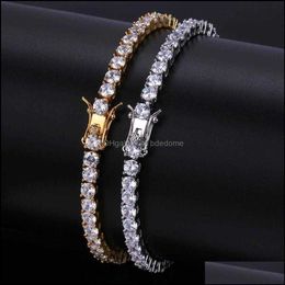 14K Gold Plated Cubic Zirconia Tennis Bracelet for Men 5mm 4mm Iced Out Diamond Bracelet Triple Lock Hip Hop 1 Row Cubic Mens Drop Delivery