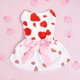 Dog Apparel Valentines Day Clothes Hearts Outfit Red Tulle Dress With Bowknot For Small Dogs Cat Girl